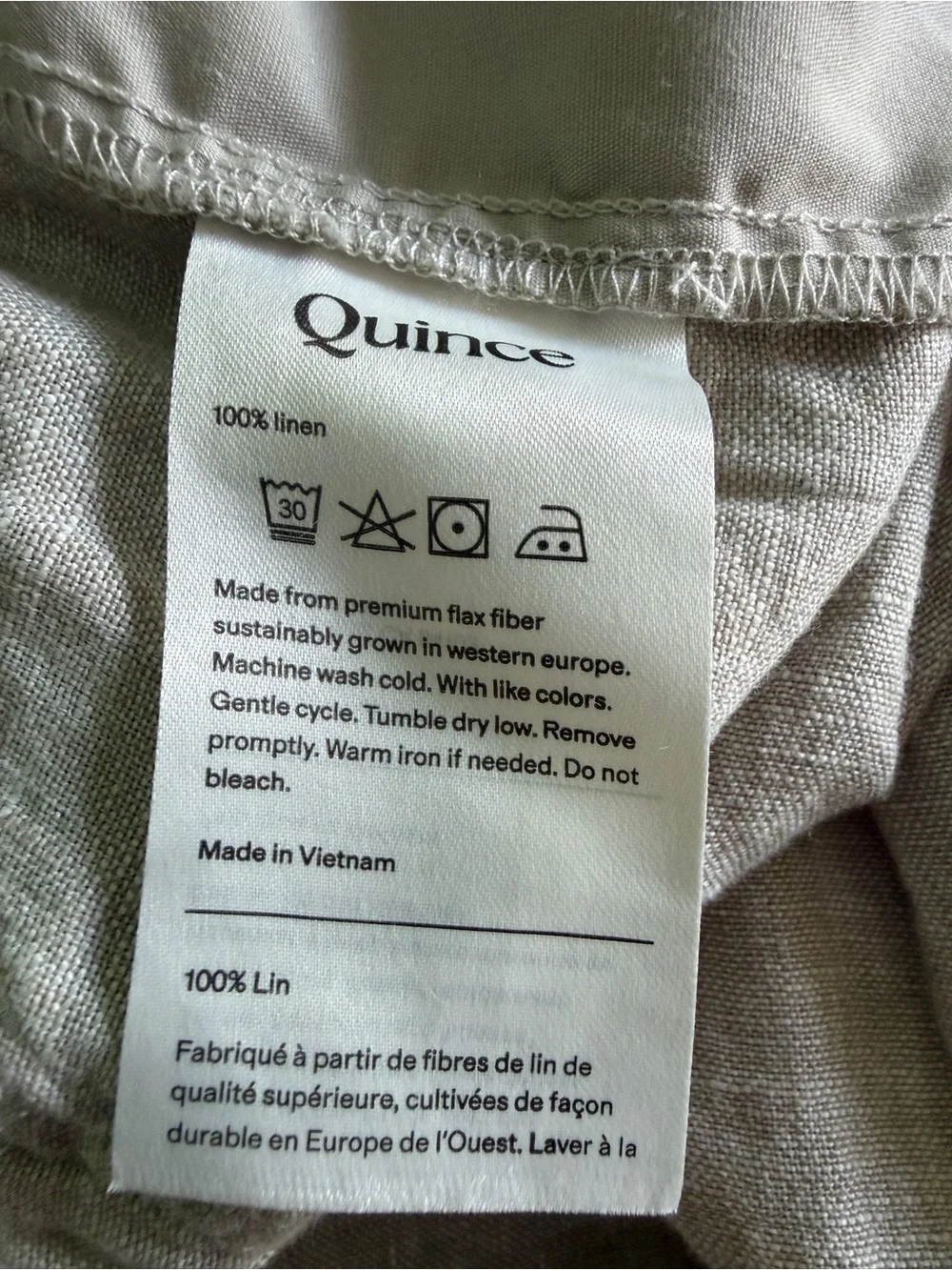Quince 100% European Linen Pants Elastic Waist Flax Beige Womens Sz XL Cropped